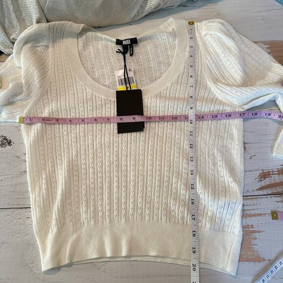 PAIGE Magnolia Ivory Sweater Size Medium Lightweight Sheer Silk Blend Stretch - Picture 10 of 11